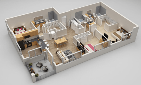 Floor plan for 3 beds, 3 baths, 1608 sqft